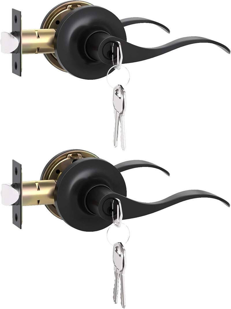 Voraus Entry Exterior Door Handle with Turn Lock,Matte Black Door knobs Exterior Door Lock Set,Bedroom Door Locks Lever Door Handle, 2 Pack - Image 1